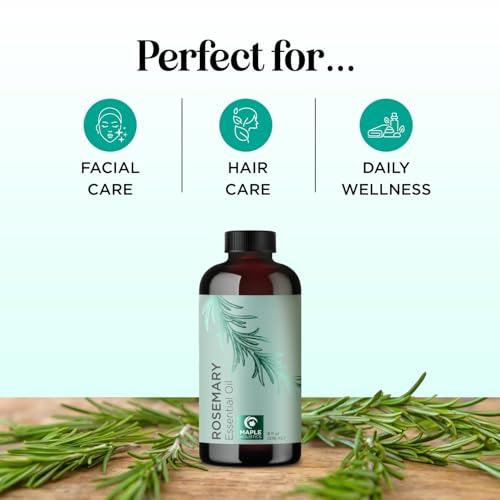 Image of Pure Rosemary Essential Oil Bulk Size - Undiluted Rosemary Oil for Hair Skin and Nails and Refreshing Aromatherapy Oil for Diffusers - Cleansing Rosemary Essential Oil for Dry Scalp Care 8oz