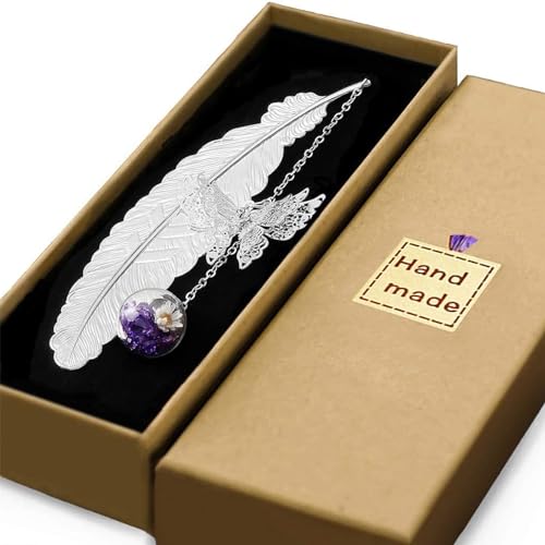 FENGCHUANG Feder Lesezeichen mit Schmetterling Kristall Anhänger, lesezeichen Mädchen, Geschenke für Frauen, Abschiedsgeschenk Kollegen, für Lehrer Freunde Buchliebhaber Kinder (Silberne)