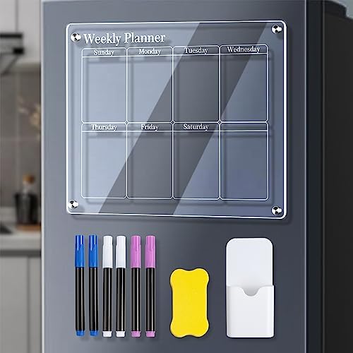 Otauoaea Calendrier Magnétique Frigo Transparent Effaçable - Lot De 2 (Hebdo + Mensuel) + Accessoires Pour Organisation Famille Et Menus