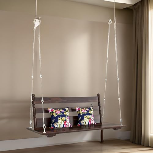 Image of Solid Sheesham Wood Swing for Living Room | Jhula for Balcony | Solid Sheesham Wood Hanging Swing for Home Decor (Walnut Finish)
