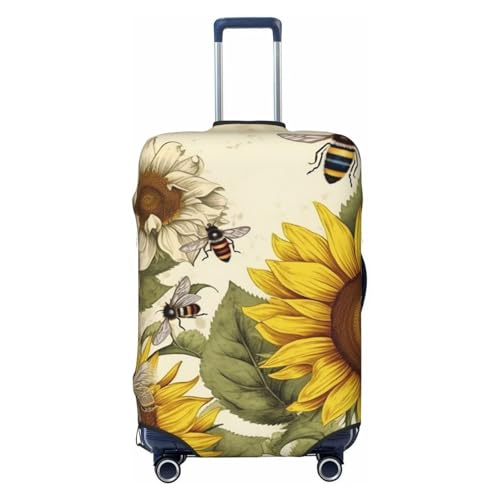 Travel Luggage Cover Anti-Scratch Suitcase Cover Protector Elastic Thicken Luggage Protector Washable Baggage Covers Bees Sunflowers Daisy Rose Flowers Suitcase Sleeve Fit 18-32 Inch Luggage Medium