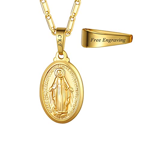 Image of U7 Virgin Mary Necklace for Women,18K Gold Plated /Sterling Silver Oval Miraculous Medal Virgin Mary Pendant Necklace