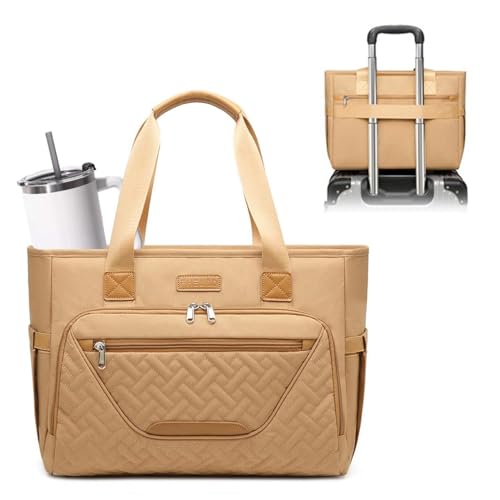 Image of FHELAD Diaper Bag Tote for Women, Travel Diaper Bag with Insulated Pocket for Toddler & Newborn. Baby Bag with 15.6 Inch Laptop Compartment (Light Brown)