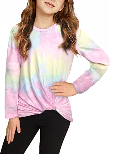 Image of Ecokauer Girls Casual Tunic Tops Knot Front Long Sleeve Loose Soft Blouse T-Shirt Size 4-13