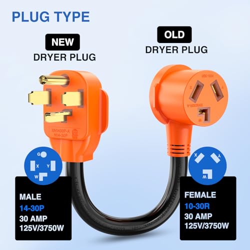 Image of Nilight Dryer Adapter Cord 30 Amp to 30Amp 4 Prong 125V /250V 7500 Watt Pure Copper New Outlet Old Plug Conversion Heavy Duty 10 Gauge Wire 14-30P 10-30R 30M /30F