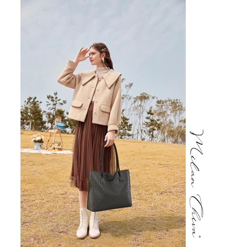 Image of Milan Chiva Tote Bag for Women with Zipper Large Ostrich Vegan Leather Shoulder Purses and Handbags