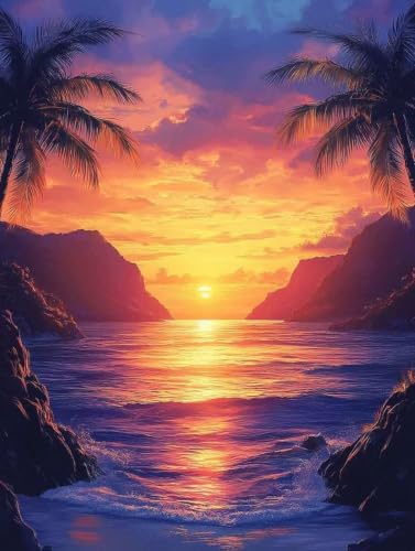 Coucher de soleil diamond painting adulte pour décoration murale salon
