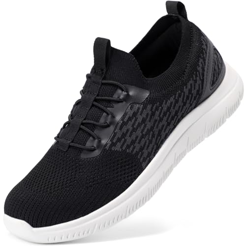 STQ Slip On Sneakers Women Arch Support Comfort Lightweight Breathable Memory Foam Mesh Walking Shoes Black White Size 7.5