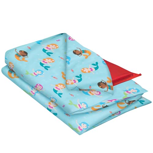 Image of Wildkin Kids Cotton Nap Mat Cover for Girls - Soft Replacement Cover with Sewn-in Flap, Fits 1.5 inch Vinyl Sleep Mats, Machine Washable, Daycare & Preschool, Ages 2-6 - Mermaids