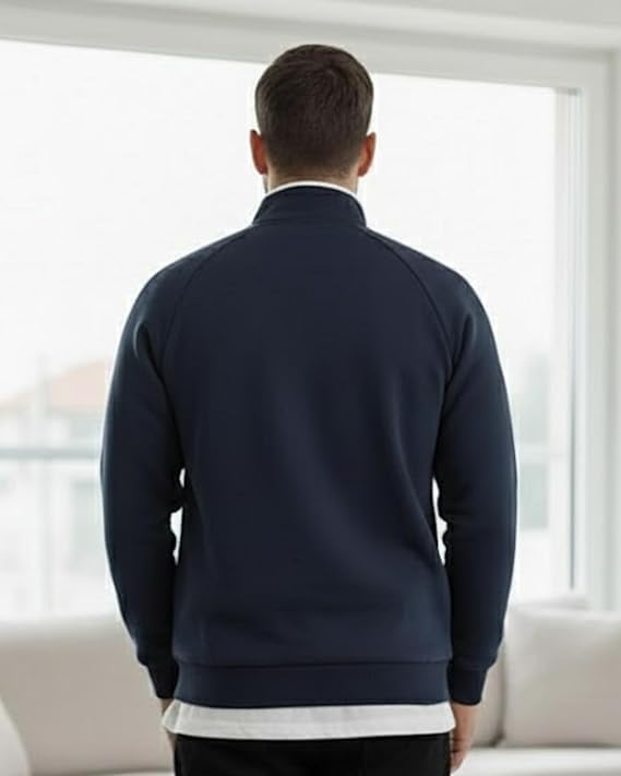 Image of Men's Quarter Zip Pullover Sweater with Contrast Stripe, Long Sleeve Athletic Casual Sweatshirt for Winter Wear, Black