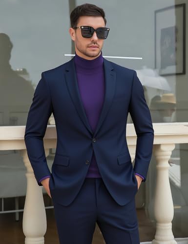 Image of Men's Turtleneck Casual Basic High Neck Long Sleeve T Shirts Half Neck Lightweight Pullover Sweater