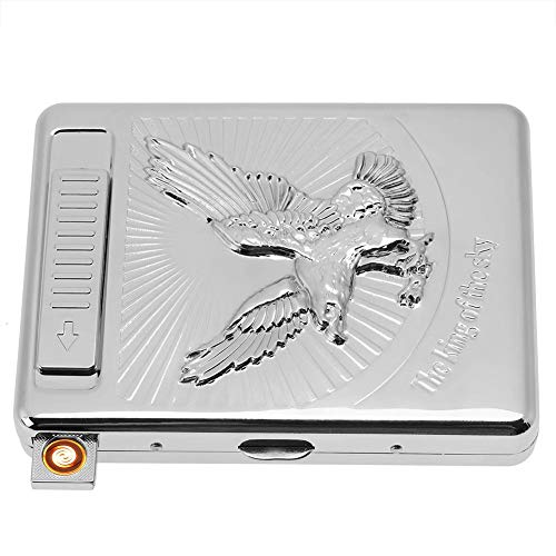 ASHATA Stilvolles Design Zigarettenetui, Zigarettenschachtel, Zigarettenspitze, für 20 Zigaretten für Männer(Silver Eagle)