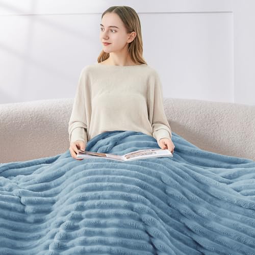 Image of BEDELITE Ribbed Full Size Blanket for Bed, Blue, 84 inchx90 inch