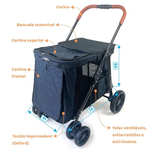 Carrinho de passeio para Pet, animal de estimação, cachorro, cão, gato de grande porte até 30 Kg