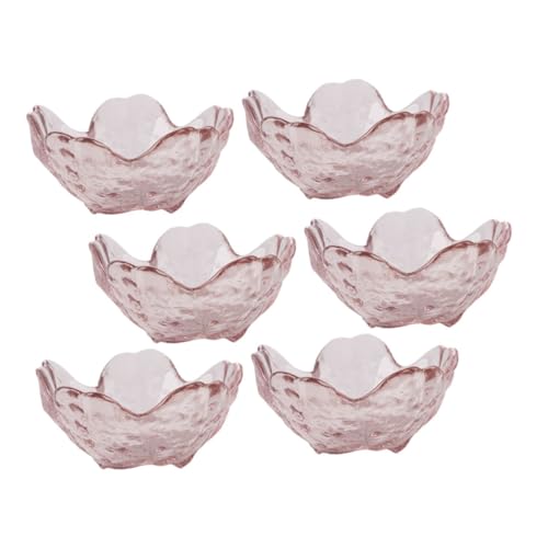 POPETPOP Platos De Vidrio Para Salsa y Frutas 6 Piezas, Diseño Flor Textura Martillada, Color Púrpura Transparente, Vajilla De Cristal Para Cenas y Meriendas En El Hogar