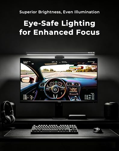 Image of 17.5 inch Monitor Light Bar for Flat & Curved Screens (0.3 inch-1.4 inch), Ultrawide Eye-Care Desk Lamp with Asymmetric No-Glare Light, Stepless Dimming, Premium Aluminum Screen Bar for Home Office
