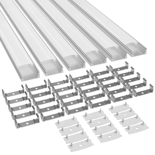 CUQI LED-Profil, 6 x 100CM LED-Aluminiumprofil mit Milchiger PC Abdeckung, Endkappen und Montageklammer für LED-Streifen (6 PACK)