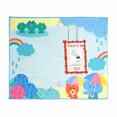 Image of Growth Keepsake Baby Blanket 51 * 43 Inch Monthly Age Marker Blanket for Newborns Cute Animal & Rainbow Printed Background Foldable Washable Play Mat for Infants