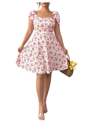 Image of Floerns Women's Plus Size Summer Knot Tie Shoulder Ruffle Straps Flounce Flowy Smocked Sundress Shorts Dress