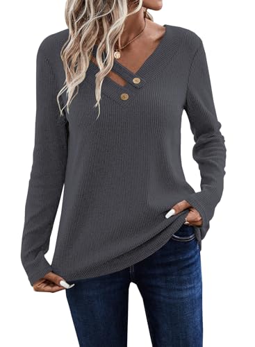 Image of LOLONG Womens Long Sleeve V Neck T Shirts Casual Basic Work Tops Trendy