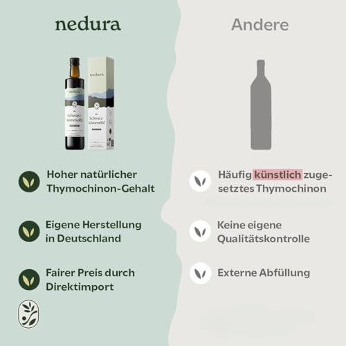 nedura® Schwarzkümmelöl BIO kaltgepresst (gefiltert) 500ml – mit hohem Thymochinongehalt, BIO-Zertifiziert & 100% rein - täglich frisch & schonend gepresst - direkt aus eigener Manufaktur
