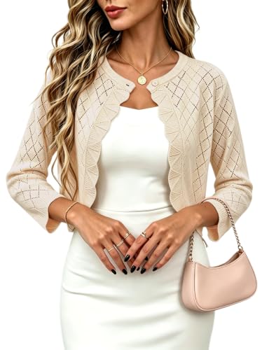 Women Bolero Shrug Cropped Cardigan 3/4 Sleeve Shrugs for Dresses Beige S - image 1