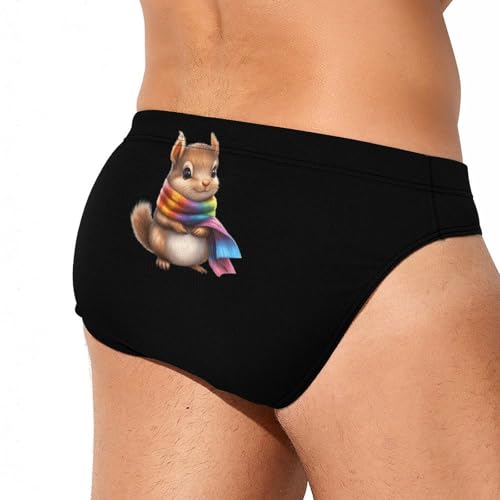 Cute Squire with Rainbow Scarf Printed Swim Briefs for Men Sexy Bikini Swimwear Elastic Beach Trunks Bathing Suit4