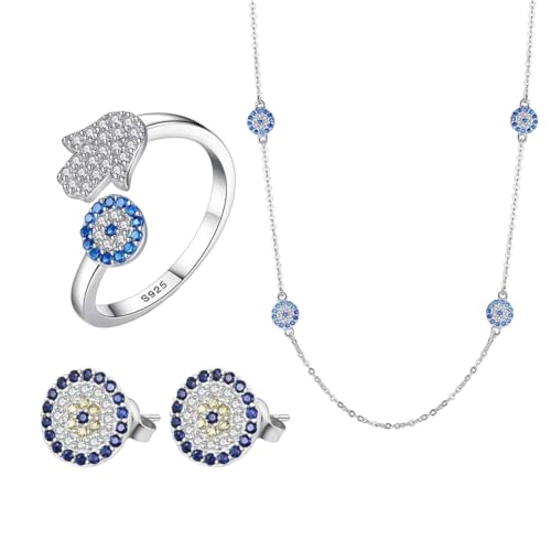 Pendientes de plata y collares largos con anillo de la suerte para lucir en cenas especiales