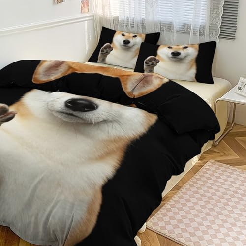 布団カバー 柴犬 いぬ 犬柄 掛け布団カバー 3点セット 厚手 両面印刷 シングル 枕カバー 柔らかい 寝具カバー 洋式ベッド・和式布団兼用 洗い替え速乾 オールシーズン 218cm x 177cm