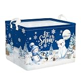 Clastyle 36L Grande Cestino Portaoggetti Blu Inverno Animali Orso Pinguino con Maniglia Ceste per la Biancheria Pieghevole Rettangolare Gufo Vestiti Giocattolo per Camera dei Bambini Bagno