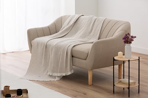 Todocama - Manta de Algodón Extrasuave con Diseño GOFRE, Colcha Multiusos Four Seasons para Sofá, Cama, Funda Decorativa y Manta Fular, (Beige Arena, 180x240cm). - imagen 4