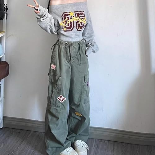 Vintage Cargo Pants for Women - Camo Wide Leg Pants with Adjustable Drawstring Baggy Coquette Wide Legs y2k Clothes3