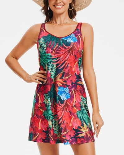 Image of ANYFITTING Built in Bra Summer Dresses for Women 2025 Casual Short Dress with Pockets Mini Floral Sundresses