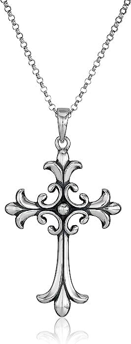 MORGAN & PAIGE .925 Sterling Silver 18K Yellow Gold or 14K Rose Gold or Rhodium Plated Gemstone Fleur de Lys Cross Knot Pendant Necklaces for Women -