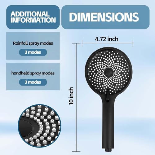 Image of Shower Head,10 Inch High Pressure Rain Shower Head with Handheld Spray Combo, Adjustable Dual Rainfall Shower Head - Showerhead Comb Set with Extension Arm - 60 Inch Long Shower Hose(Black)