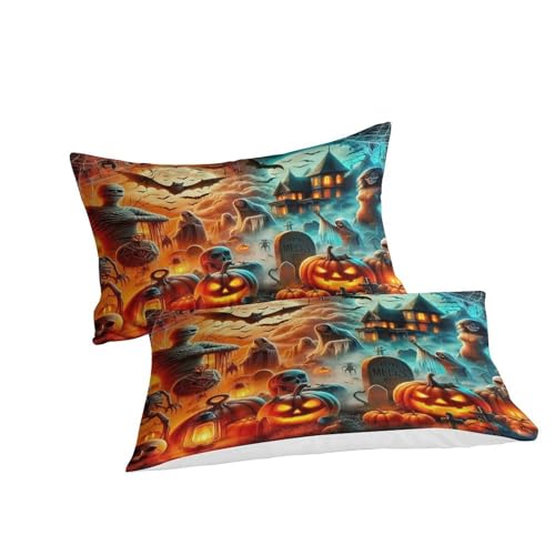 Linge de lit Halloween 3D château avec fermeture éclair cachée抗皱易打理