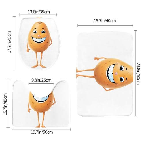 WHJSHOP 3-teiliges Badezimmerteppich-Set, 61 x 40,6 cm, lächelnder Süßkartoffel-Druck, rutschfeste Fußmatten mit Konturen, ovalen und rechteckigen Formen für Zuhause, Küche und WC