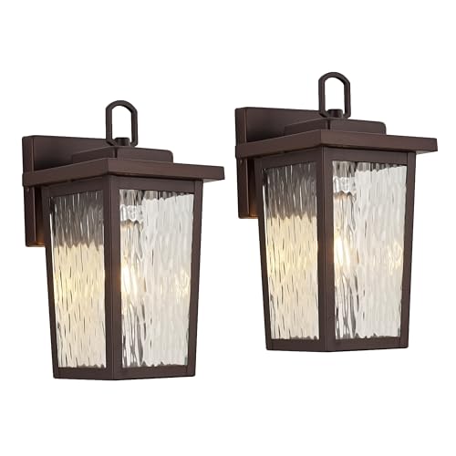 Image of Oil Rubbed Bronze Outdoor Wall Light Fixture 2-Pack, Exterior Wall Lantern with Clear Water Glass and E26 Base Socket, Outdoor Light for House Entryway Porch