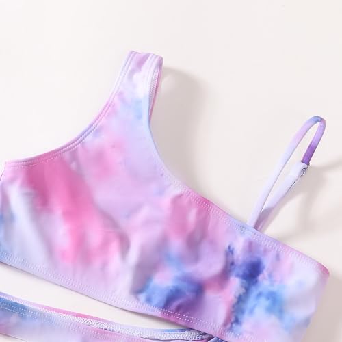 Girls 3 Piece Bathing Suit One Shoulder Ruffle Flounce Bikini Set with Cover Up Skirt Quick Dry Swimsuit 5-12 Years3