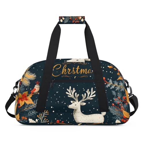 Christmas Elk Gym Travel Duffle Bag for Boys - Gymnastics Sports Dance Bag with Front Zipper Pocket for School Practice or Overnight Travel Weekender Sleepover Tote Bag Elk Print2