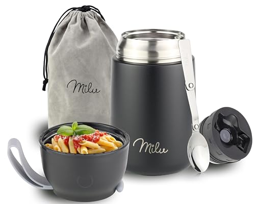 Milu® Thermobehälter für Essen 650ml, Edelstahl Warmhaltebehälter mit Löffel, Thermobecher...