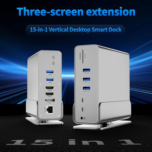 Image of Tobo 15 in 1 USB C HUB Docking Station MST Vertical USB Multi Port hub Works with M-books Pro Laptop and Other Type-C Devices Multi HDMI USB 3.0 Thunderbolt Dock RJ45 OTG USB Ports Type c hub TD-1568A