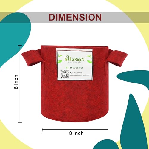 Image of Geo Fabric Grow Bags for Plants 8X8 Inch (Pack of 5) | 400 GSM Heavy Duty UV-Protected Round Maroon Colour Plant Bags for Terrace and Vegetable Gardening | Strong & Reusable|