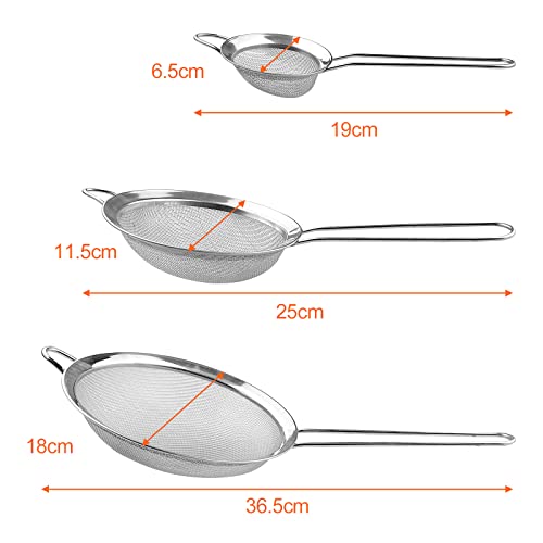 Avesteir 3 Stück Sieb Set 19/25/37 cm, Küchensieb Edelstahl, Poliert Metall Feinmaschiges Seiher mit Verstärktem Griff Perfekt zum… – Ansicht 2