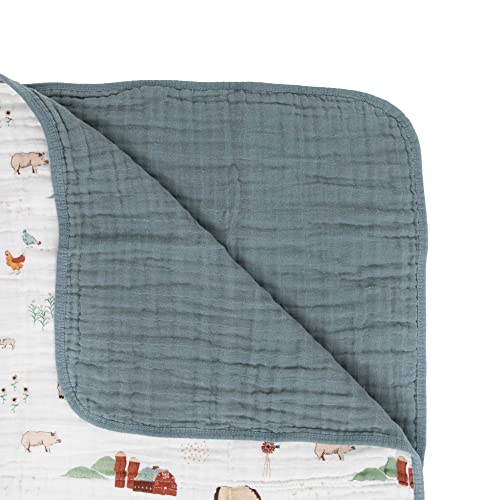 Image of Little Unicorn Muslin Quilt Blanket | 100% Cotton Soft Multi-Layered Muslin Fabric | Toddler & Baby Blanket | 47 inchx47 inch | for Nursery, Crib, Shower Gifts (Farmyard)