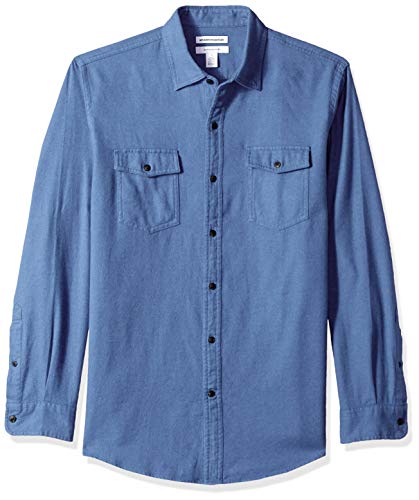 Amazon Essentials Men's Regular-Fit Long-Sleeve Solid Flannel Shirt, Blue Heather, XX-Large