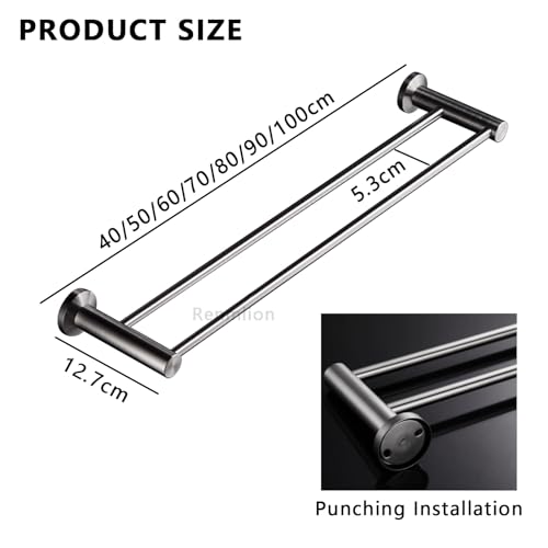 Barre porte-serviettes murale double en acier inoxydable argent brossé