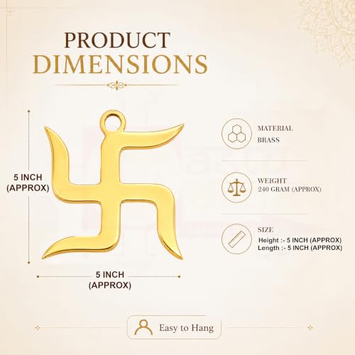 Image of Vastu Brass Swastik Door Sign for All Vastu Problems | Weight-240 Gram Approx | Prosperity & Success for Vastu Dosh & Nazar | Size-5inch Approx |