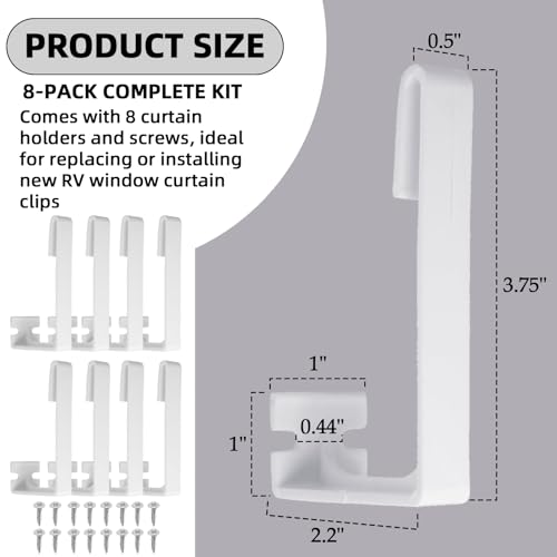 Image of TonGass 8-Pack RV Curtain Holders with Screws (White) - Camper Window Curtain Clips Heavy-Duty Plastic Retainers Compatible with RV, Boat & Motorhome Curtains