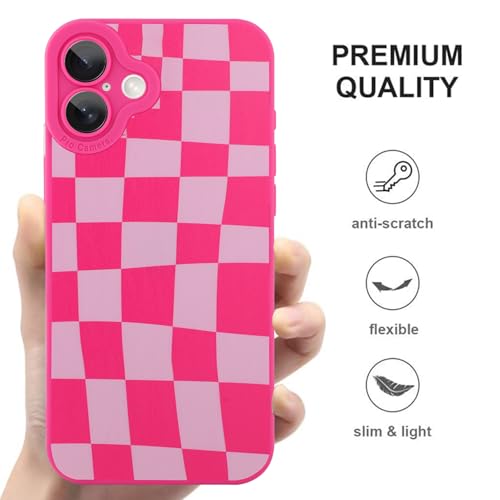 Image of ZIYE for iPhone 16 Plus Case Hot Pink Grids Plaid Checkerboard Pattern